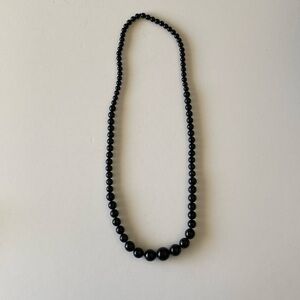 Vintage black glass bead necklace long EUC